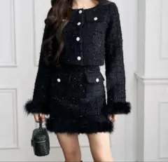 フェザーツイードジャケット×インパン裏地付きスカートセットアップ[pm634]