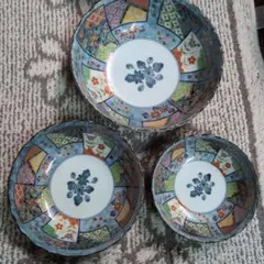 【未使用】　 有田焼 　吾山窯　染錦古都 　盛鉢　３点セット　輪花鉢