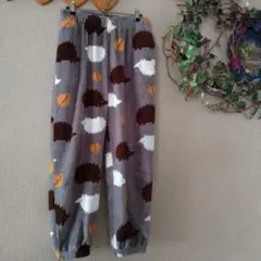 ♥厚手フリース【Ｌ】ハリネズミ柄 パンツ♡ ドローストリング付き