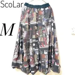 【ScoLar】スカラーダルメシアンクラシック柄プリントロングフレアスカート M