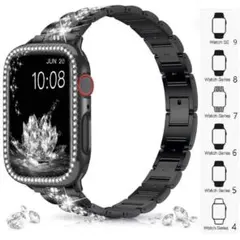 Apple Watch用 ブラックバンド・クリスタル装飾