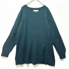 グローブ ニット セーター LL相当 ラウンドネック 長袖 ウール混 スリット