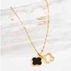 四つ葉 クローバー 黒 ブラック ゴールド ネックレス 韓国 #C428-2