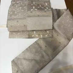 値下げ‼️袋帯 三つ組菱文様 ベージュ系 正絹　作り帯　着物