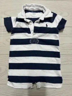 Ralph Lauren ネイビー/ホワイトストライプロンパース