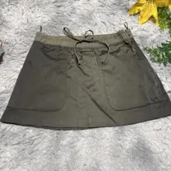 ZARA ザラ ミニスカート カーキ ウエストゴム ドロスト カジュアル S
