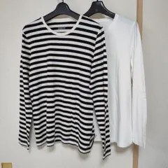 無印　長袖Tシャツ XLサイズ 黒白ストライプ2枚セット