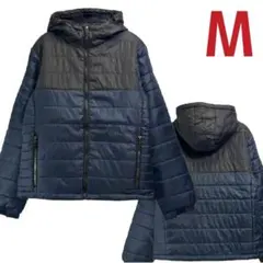 Mサイズ 中綿ライトダウンジャケット 軽量 フード付き ブルゾン 紺 28