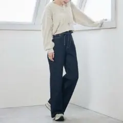桃　mir×momo コラボ　ワイドデニムパンツ リボン付き しまむら　58