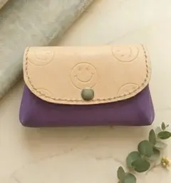 アウトレット品 本革 スマイル× 星柄型押し アコーディオン 長財布 