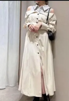 美品　dazzlin オープンレイヤードシャツワンピース　アイボリー