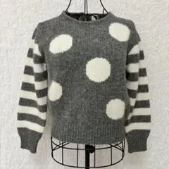 Mc SISTER ワールド 水玉 ボーダー ニット セーター グレー ウール