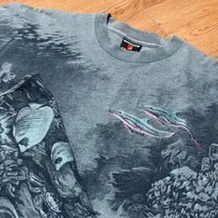 魚総柄　刺繍【美品usa製90s】 TシャツM 青ブルー　SIGNALSPORT