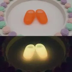 ぬい　マスコット　10cm　靴　くつ　レジン　蓄光　ネオンパウダー　オレンジ①