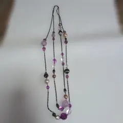 紫系ビーズとパールの多層ネックレス　45センチ