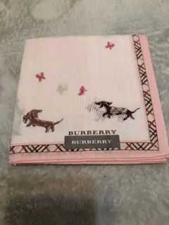 BURBERRYバーバリー ピンク ハンカチ 犬と蝶刺繍のサムネイル