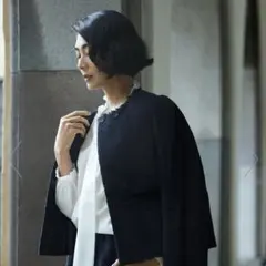 【美品】ballsey ネイビー ノーカラージャケット ツイード