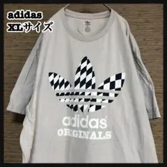 【アディダス】半袖Tシャツ トレフォイルロゴ　デカロゴ　チェック　縞々32