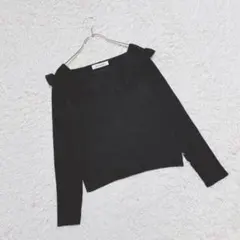 ミッシュマッシュ 胸元レースフリル リブニット トップス 黒 M⁠