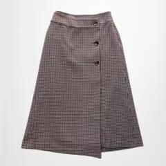 エニィファム ロング千鳥柄スカート ウエストゴム 総柄 フロントスリット