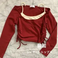 試着のみ　韓国　レイヤード風長袖トップス　Mサイズ