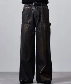 【CLEL】特殊加工ダブルニーデニムパンツ ブラウン M