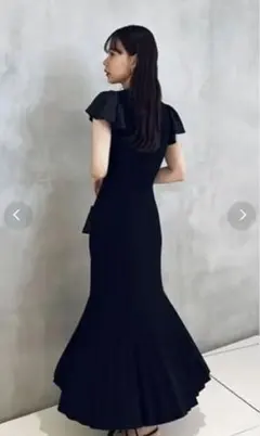 rienda 黒 フリル袖 Vネック ロングワンピース