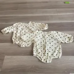 【双子】【美品】ハート柄長袖ロンパース　2着　73cm マリンブルー