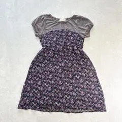 w closet〔F〕小花柄 半袖 切り替えワンピース パフスリーブ ひざ上丈のサムネイル
