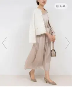 新品　ノーリーズ　ウォッシャブル　割織　サテン　ギャザー　ワンピース