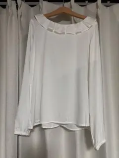 H&M フリルネック 長袖ブラウス ホワイト