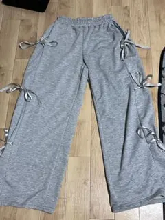 リボン付きグレージョガーパンツ