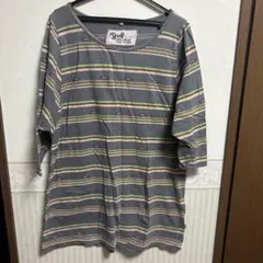 yul グレー ストライプ 半袖Tシャツ