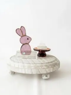 ステンドグラスのうさぎオブジェ 　ピンク