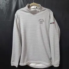 ルコックモックシャツ☆　ルコックゴルフ 長袖　白ｘ灰　ボーダー柄 LL