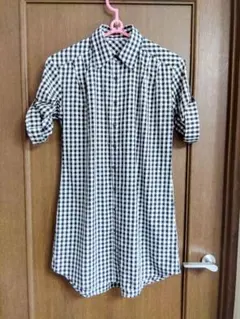 ギンガムチェック柄ワンピース五分袖 Mサイズ