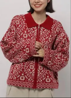 nikoand◆幾何ハート柄襟ZIPカーディガン◆ニコアンド