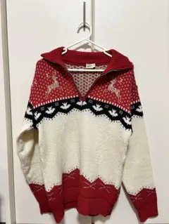 鹿柄ハイネックニットセーター