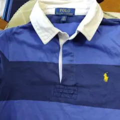 定番✨Poloポロラルフローレンラガーシャツ長袖ブルー系ボーダーS140cm
