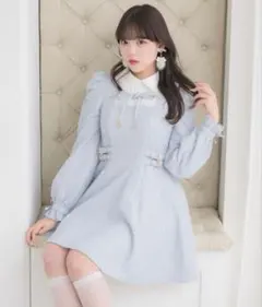 ロジータ　ROJITA レイヤードラメツイードワンピース サックスブルー