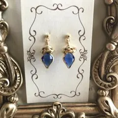 5894　ピアス　ゴールド　ハンドメイド　イヤリング交換無料　ブルー青ドロップ