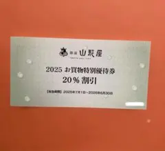 銀座山形屋株主優待券、20%割引券1枚