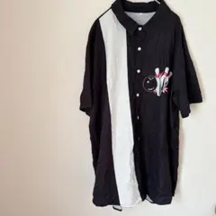 一点もの✨ボウリング刺繍 オーバーサイズ 半袖シャツ ブラック 海外古着