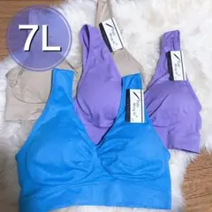 ノンワイヤー ブラジャー 3枚セット　7Ｌ ベージュ パープル ブルー