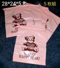 ベア柄　ビニール巾着袋　５枚セット