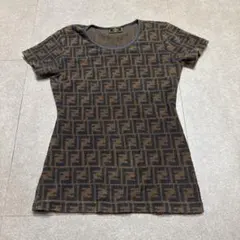 Fendi フェンディ　半袖　tシャツ　黒　茶色　ズッカ柄　パイル生地　総柄