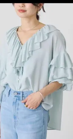 Apuweiser-riche ハート刺しゅうフリルブラウス M ブルー【新品