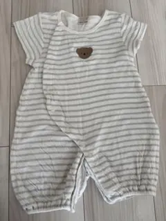 petit main ストライプ クマ刺繍 ツーウェイドレスオール