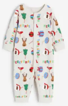 H&M クリスマス柄 パターンカバーオールパジャマ 92