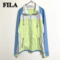 FILA ラッシュガード　L 長袖　フルジップロゴ入り　白　黄緑　水色　メッシュ